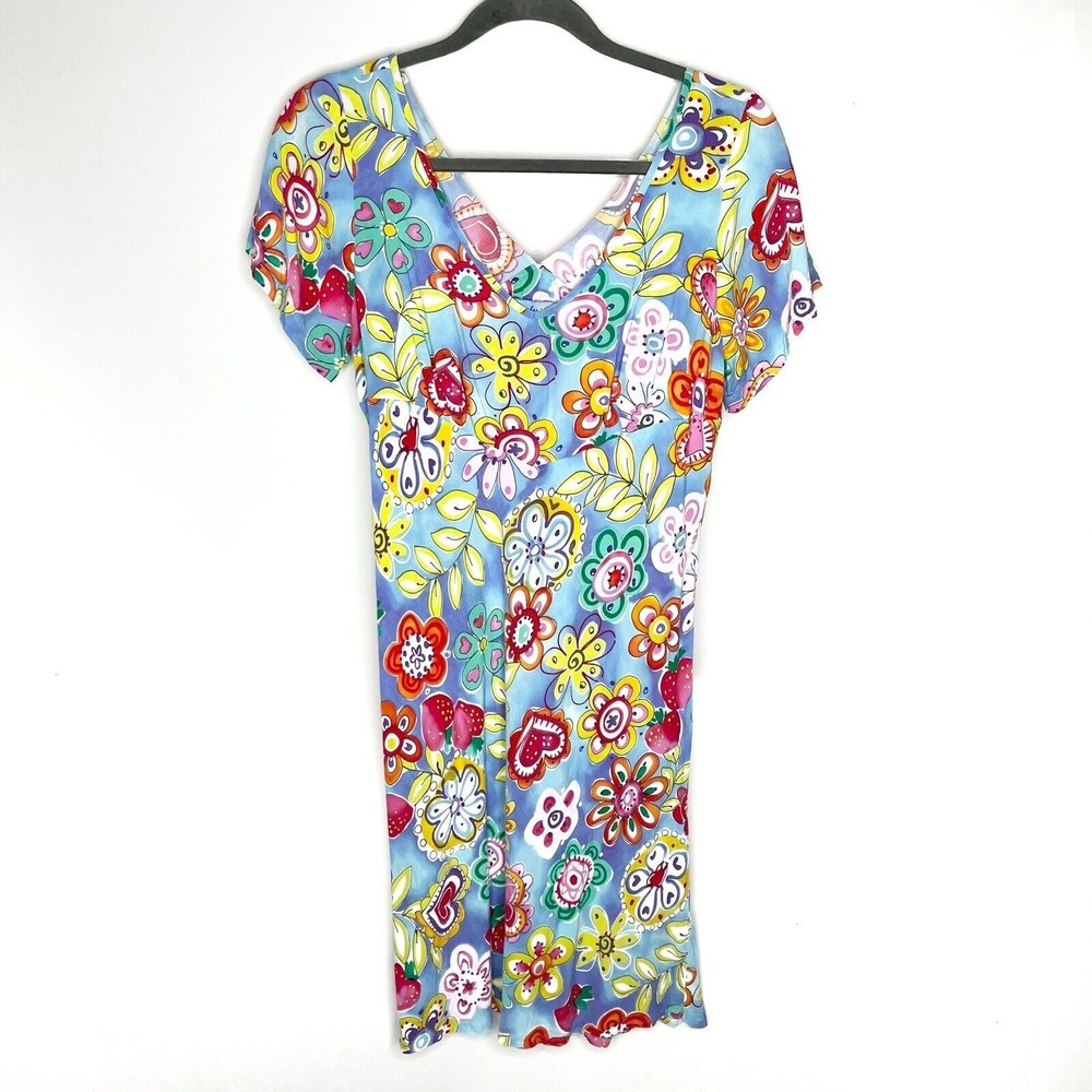 Jams World Berry Hearts Floral Heart V-Neck Short Sleeve Dress Medium